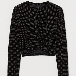 NW H&M Velour glitter Top, Full Sleeves, Size S